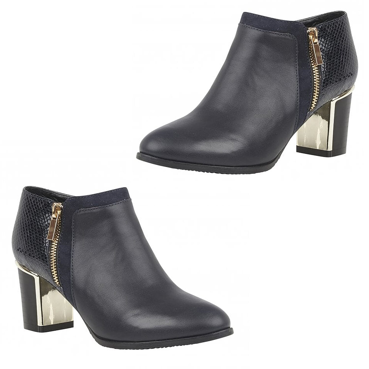 Lotus Navy Chloe Zip-Up Heeled Shoe Boots (Size 4)