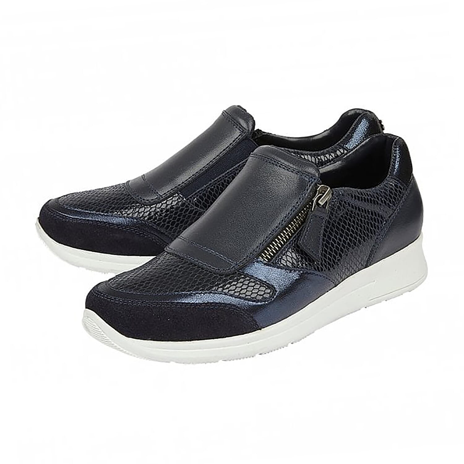 Lotus Navy Leather & Snake Sian Casual Trainers (Size 7)