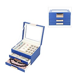 Three Layer Anti-Tarnish Jewellery Box with Transparent Glass Window at Top in Lavender