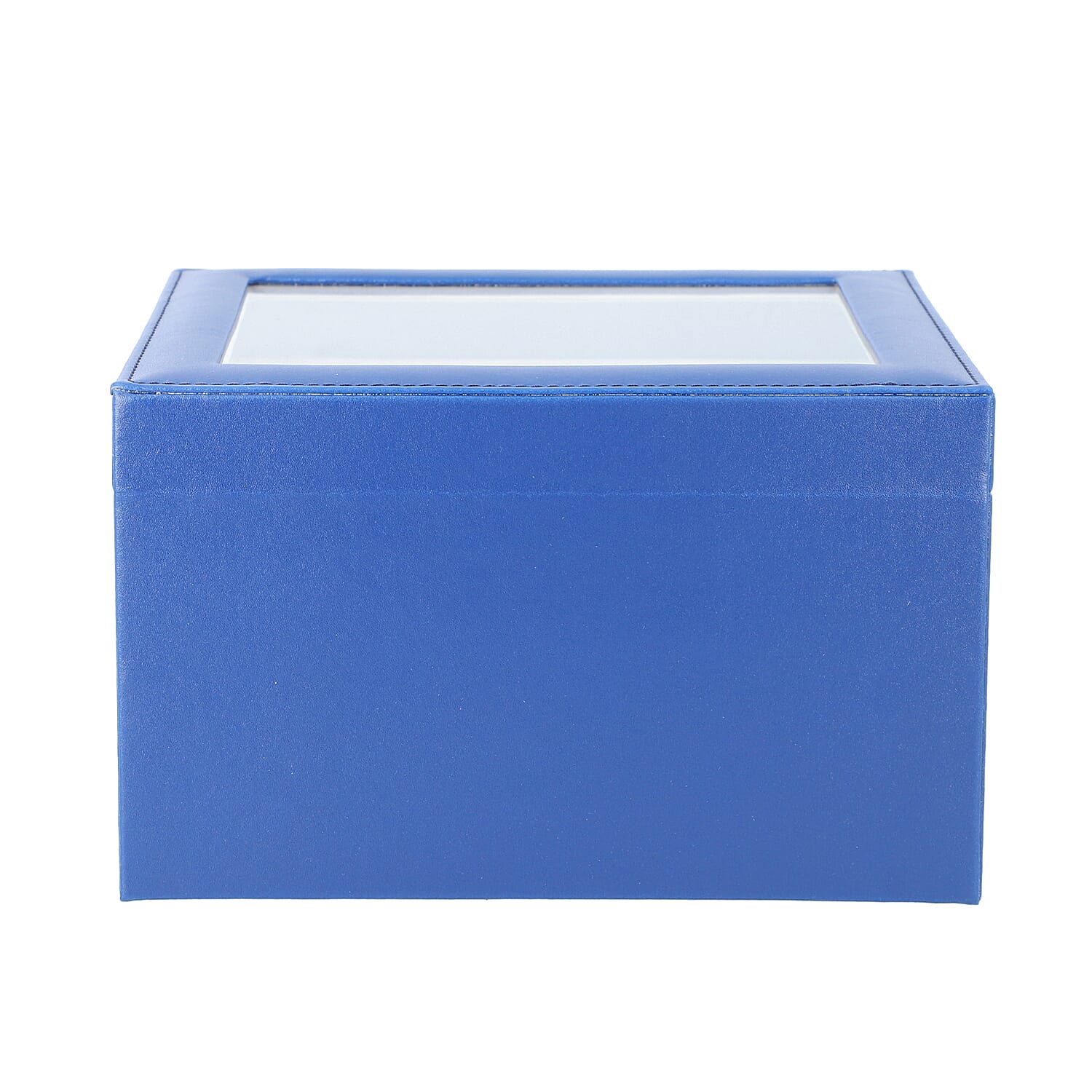 Three Layer Anti-Tarnish Jewellery Box with Transparent Glass Window at Top in Blue