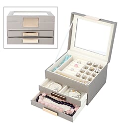 Three Layer Anti-Tarnish Jewellery Box with Transparent Glass Window at Top in Lavender