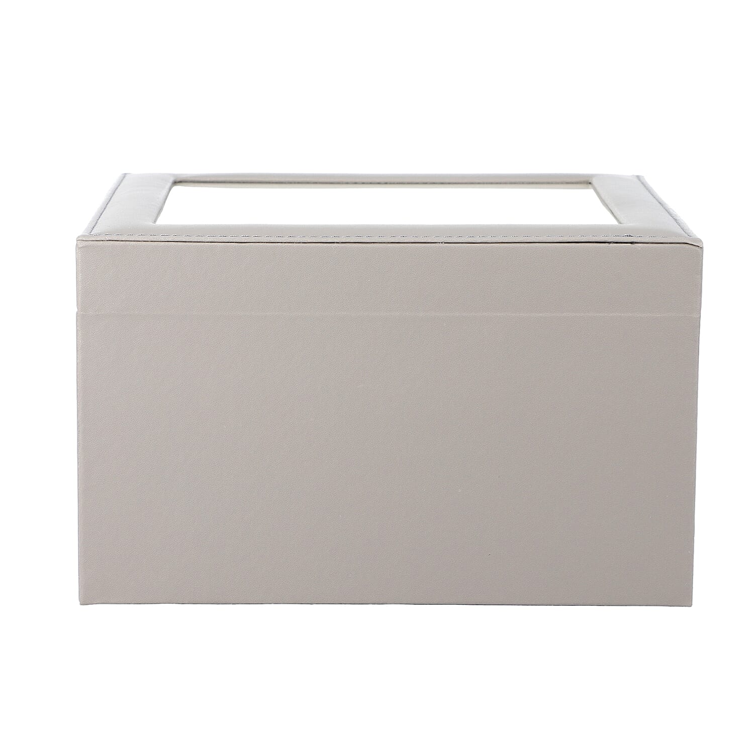 Three Layer Anti-Tarnish Jewellery Box with Transparent Glass Window at Top in Grey