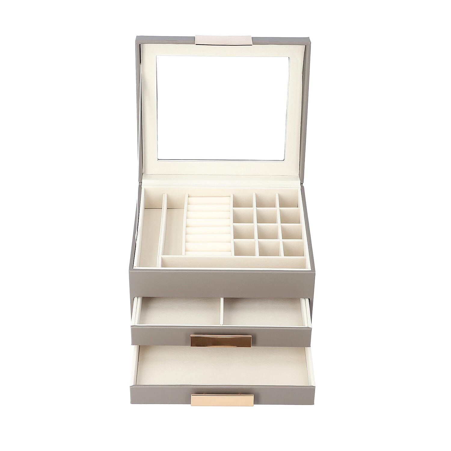 Three Layer Anti-Tarnish Jewellery Box with Transparent Glass Window at Top in Grey