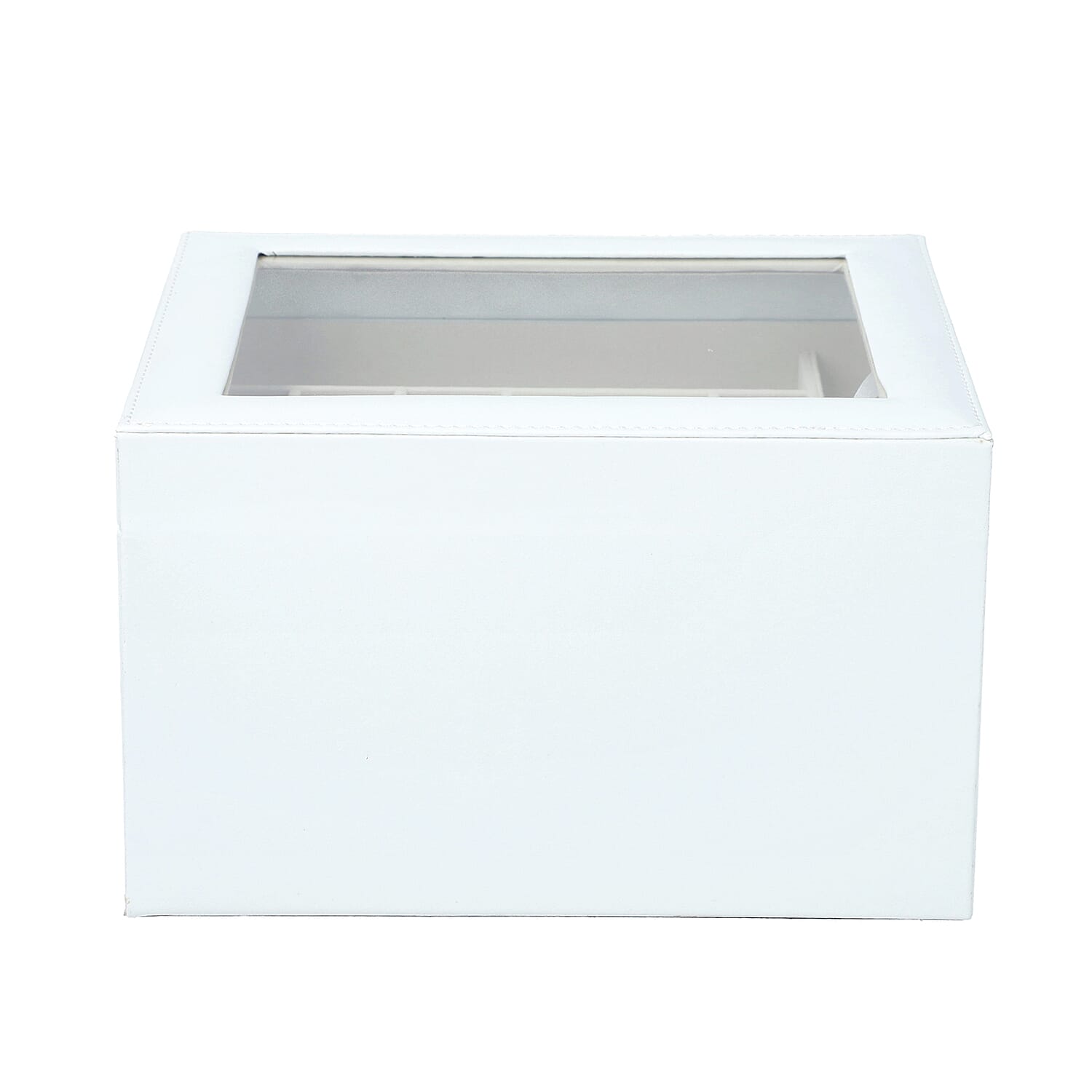 Three Layer Anti-Tarnish Jewellery Box with Transparent Glass Window at Top in White