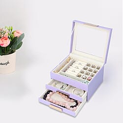 Three Layer Anti-Tarnish Jewellery Box with Transparent Glass Window at Top in Lavender