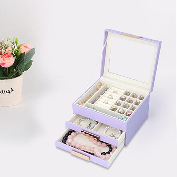 Three Layer AntiTarnish Jewellery Box with Transparent Glass Window at