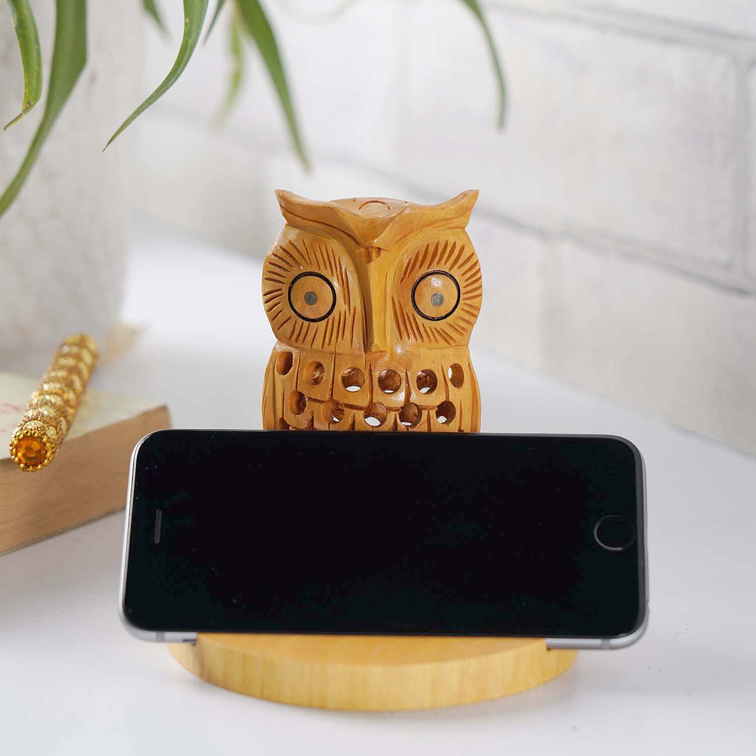 New Arrival- Hand Carved Wooden Mobile Phone Holder- Owl