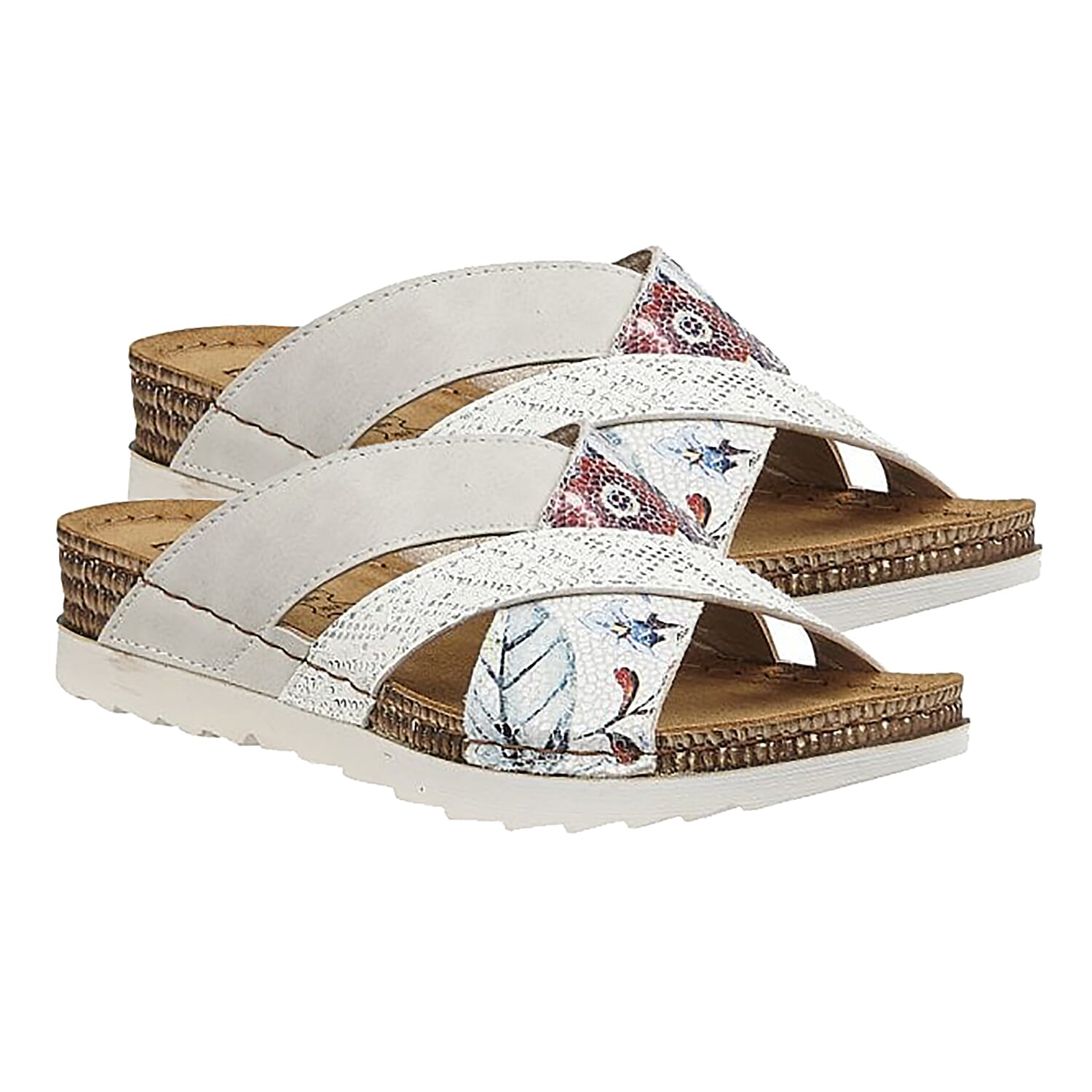 Lotus Ravenna Floral Print Mule Ladies Sandal in White (Size 3)