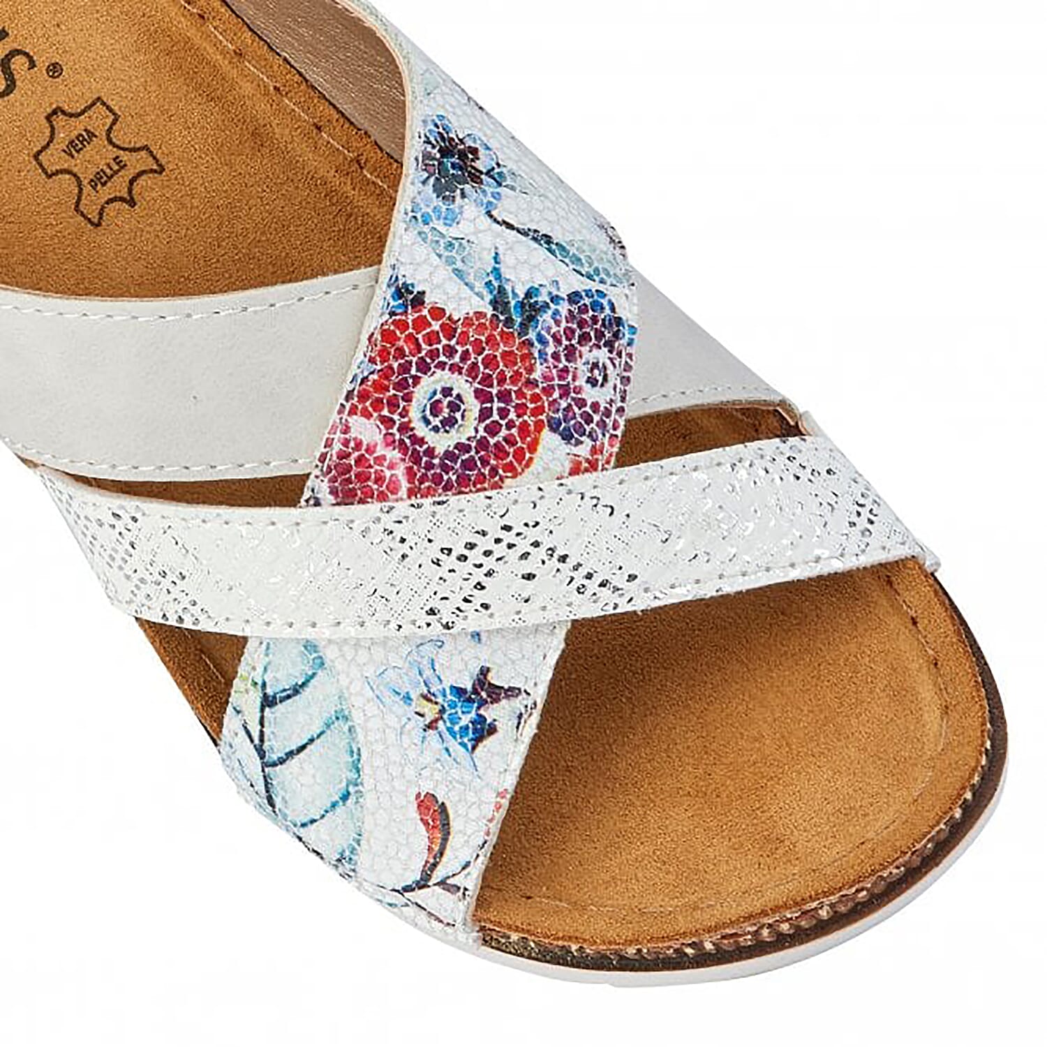Lotus Ravenna Floral Print Mule Ladies Sandal in White (Size 3)