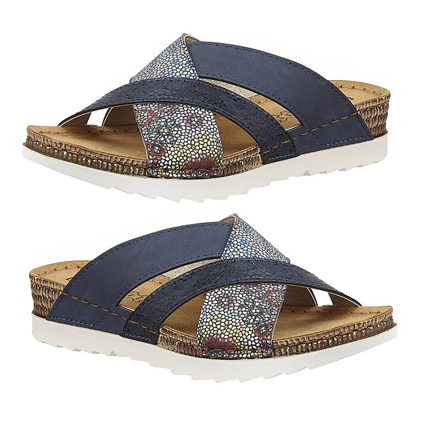 Lotus Ravenna Reptile Print Mule Ladies Sandals in Navy (Size 5)