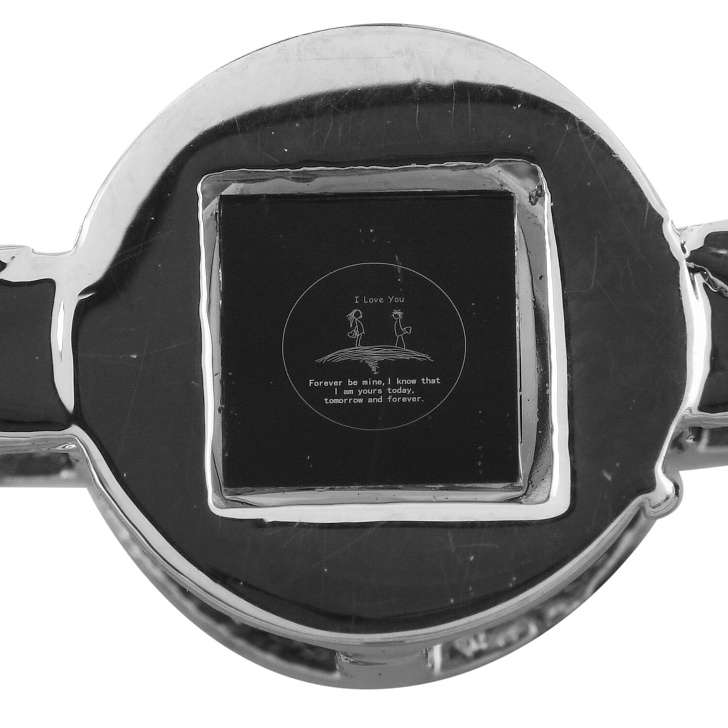 I Love You in Different Languages Projection Bracelet (Size 6-10) with Simulated Diamond in Black Colour and Silver Tone
