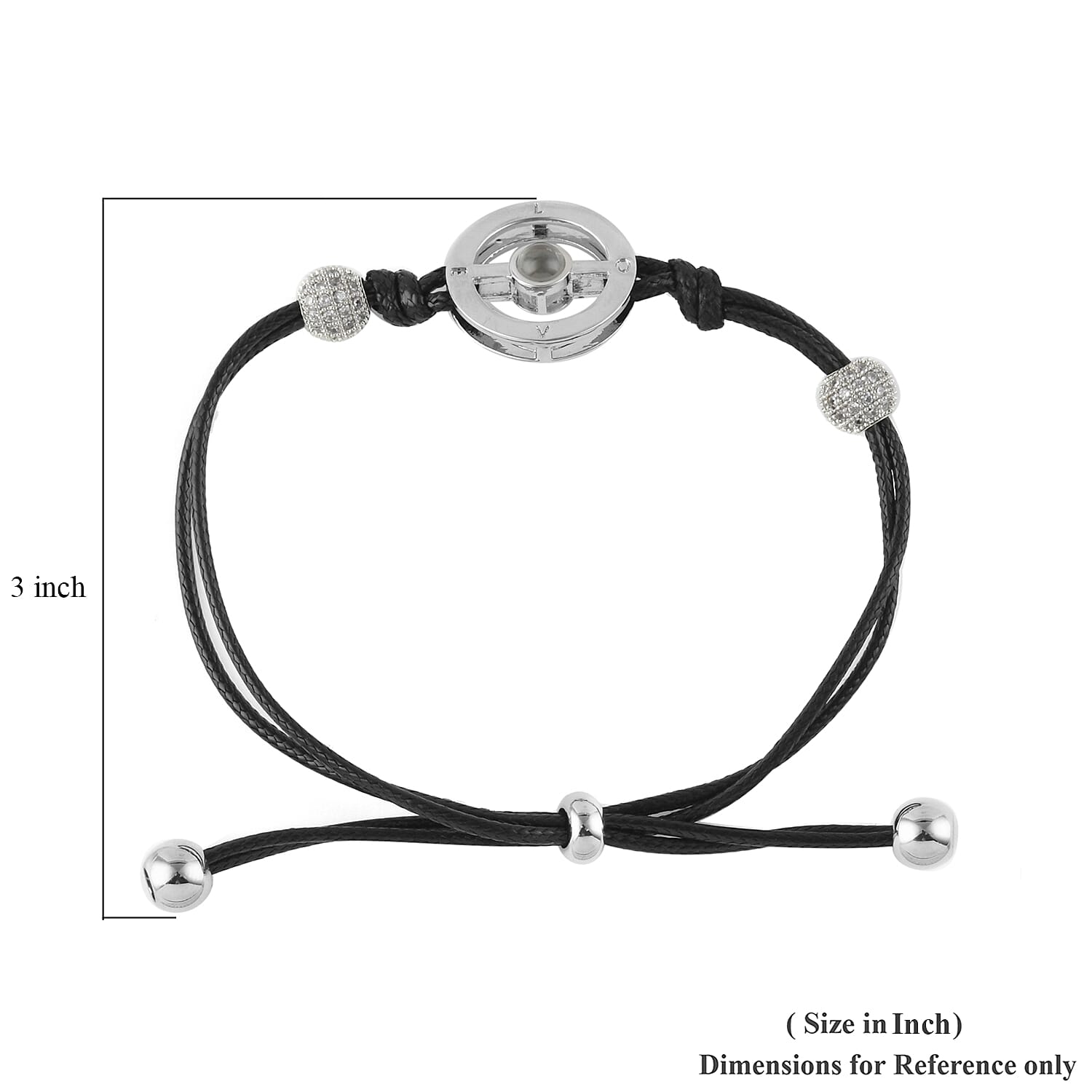 I Love You in Different Languages Projection Bracelet (Size 6-10) with Simulated Diamond in Black Colour and Silver Tone