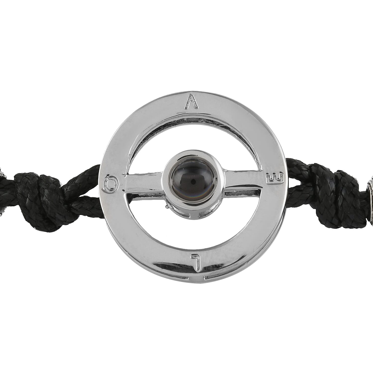 I Love You in Different Languages Projection Bracelet (Size 6-10) with Simulated Diamond in Black Colour and Silver Tone