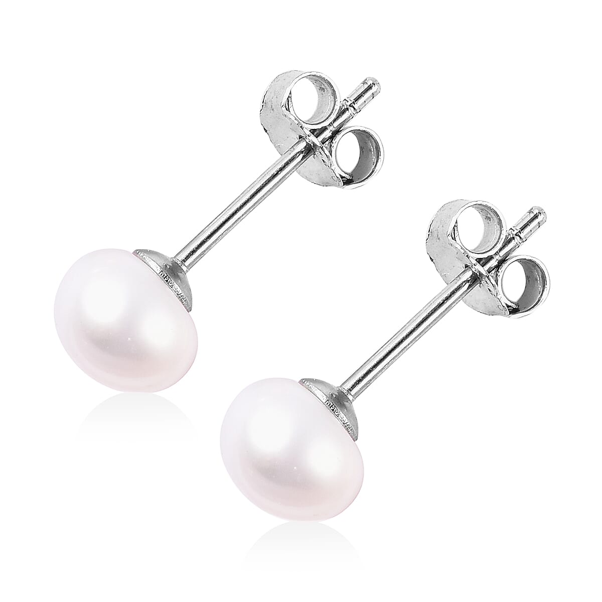 Fresh Water White Pearl Stud Earrings (with Push Back) in Sterling Silver