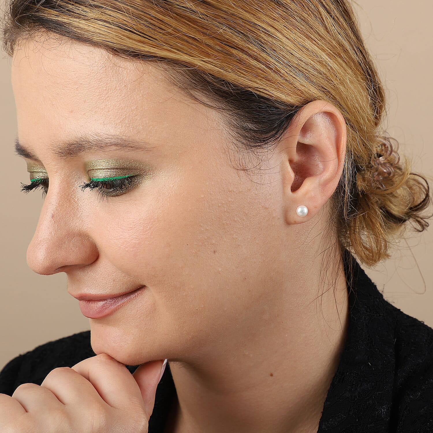 Fresh Water White Pearl Stud Earrings (with Push Back) in Sterling Silver