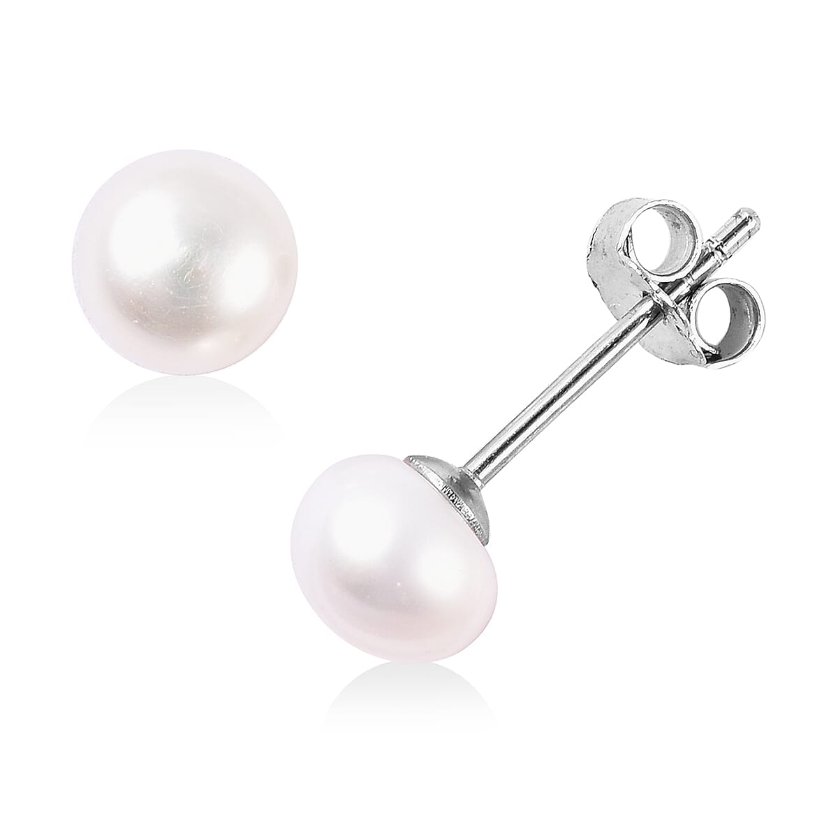 Fresh Water White Pearl Stud Earrings (with Push Back) in Sterling Silver