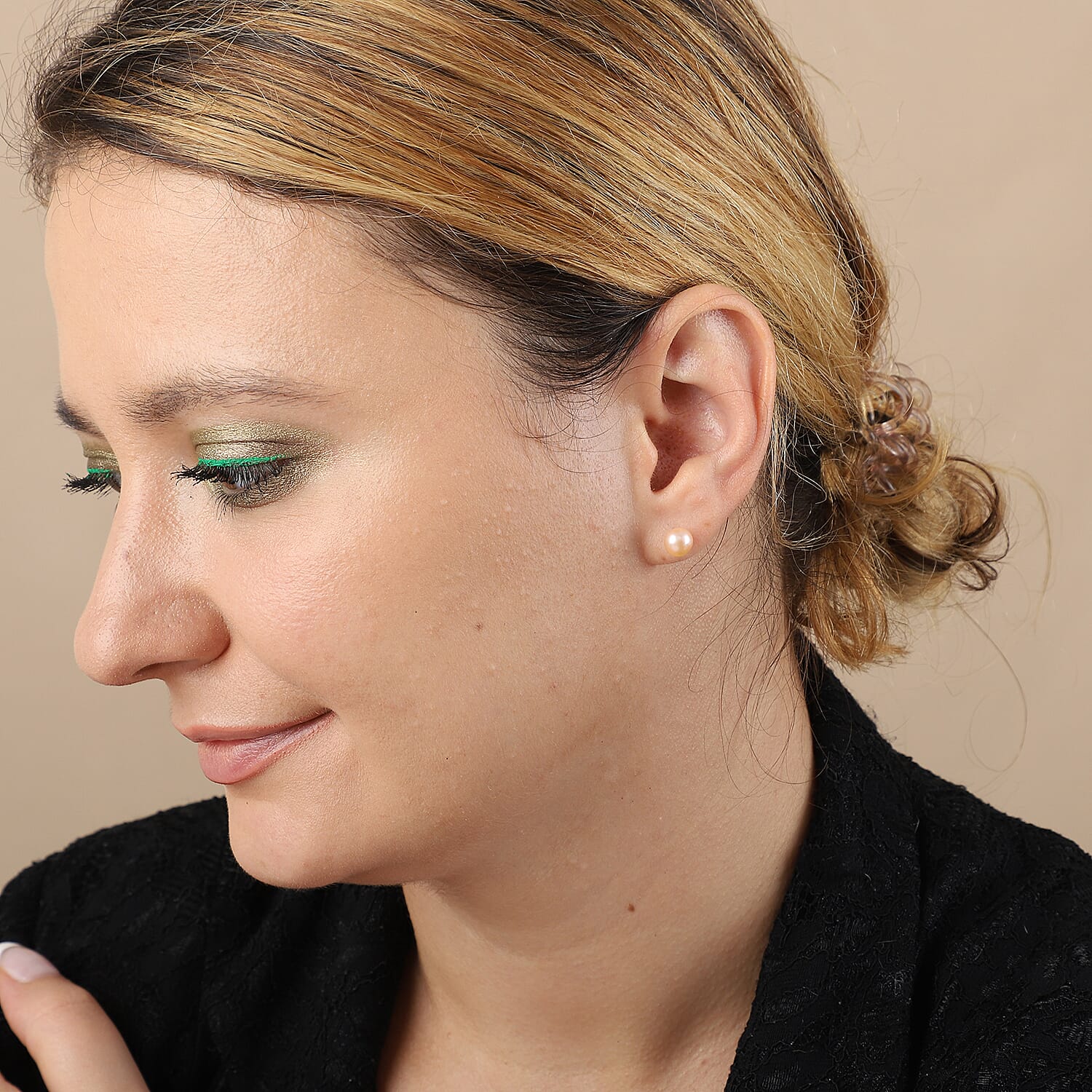 Fresh Water Peach Pearl Stud Earrings (with Push Back) in Sterling Silver