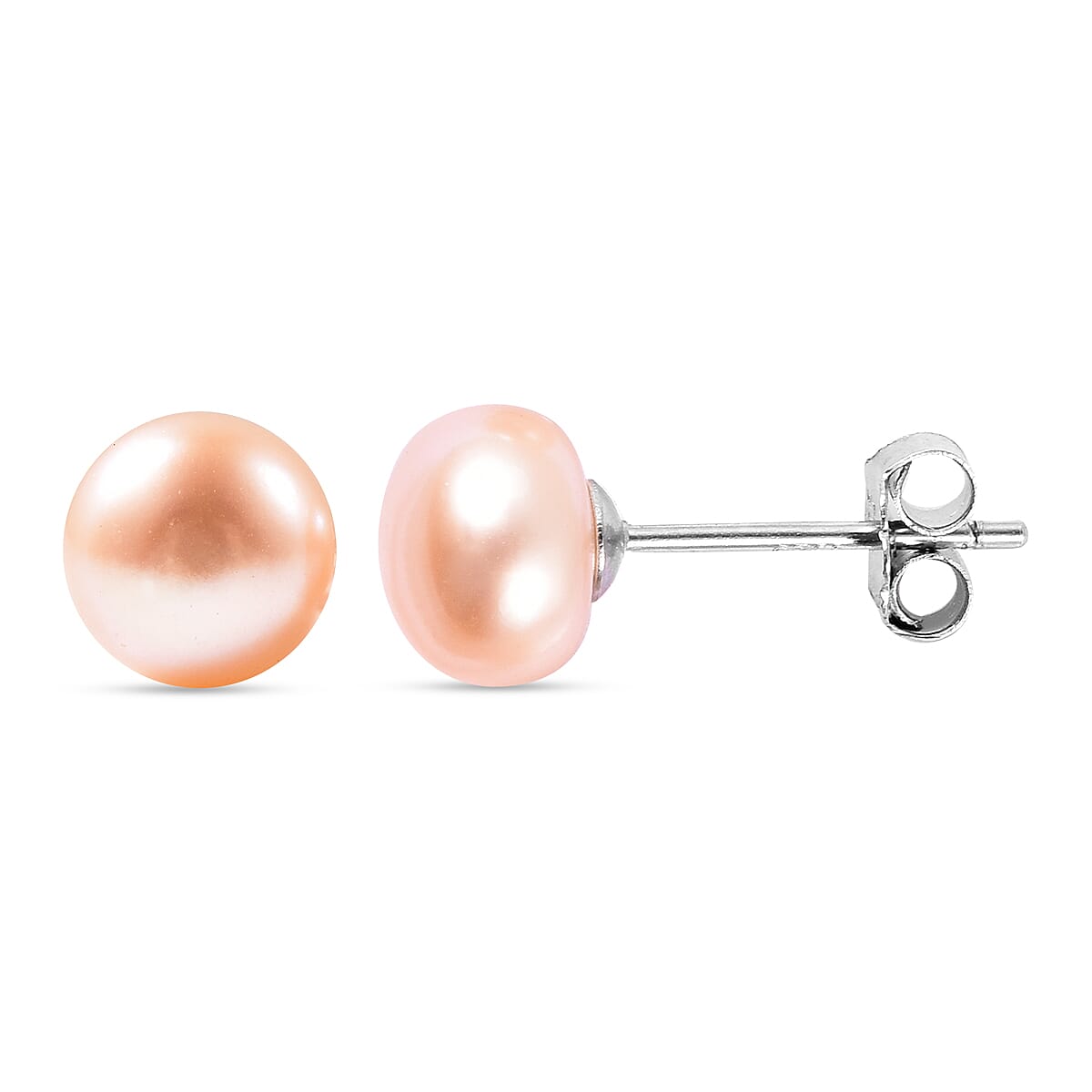 Fresh Water Peach Pearl Stud Earrings (with Push Back) in Sterling Silver