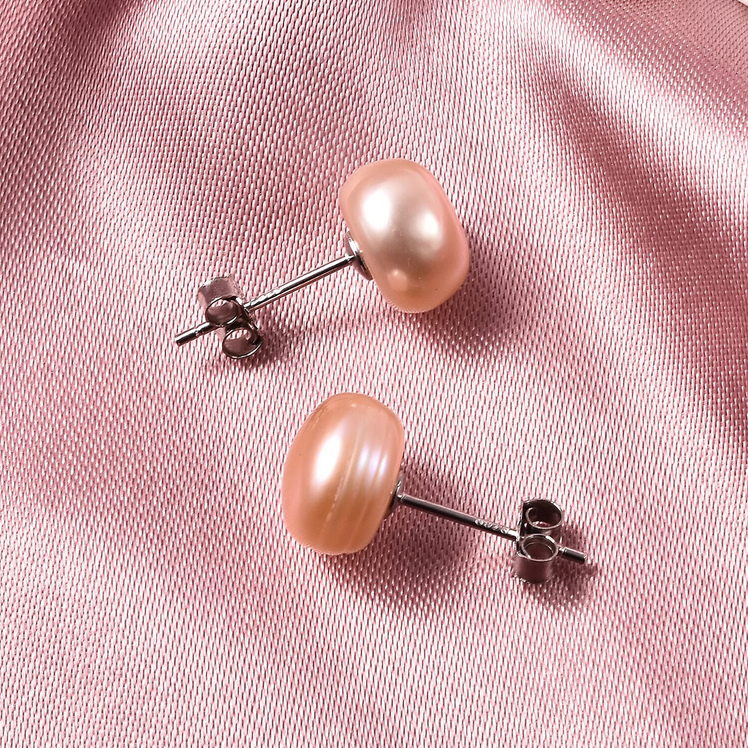 Fresh Water Peach Pearl Stud Earrings (with Push Back) in Sterling Silver