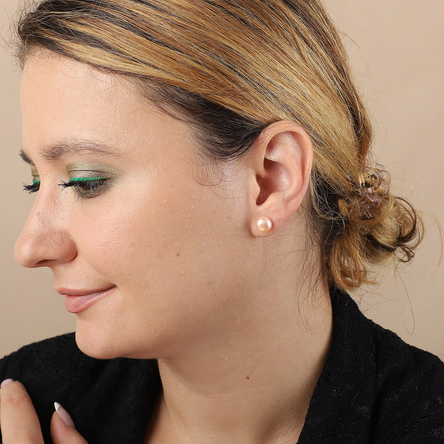 Fresh Water Peach Pearl Stud Earrings (with Push Back) in Sterling Silver