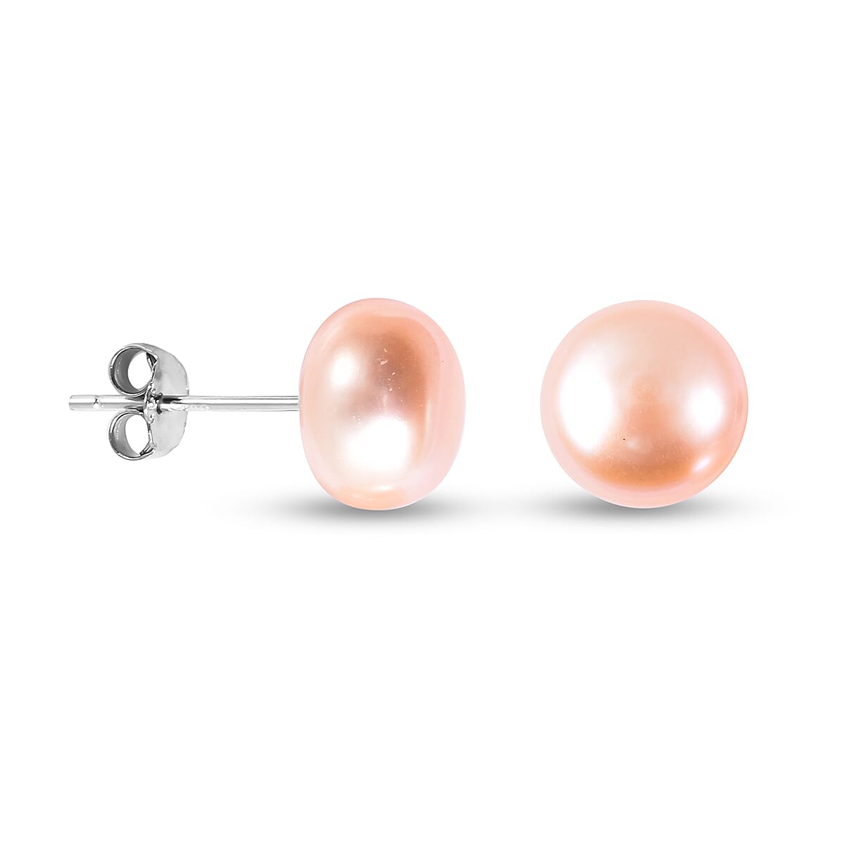 Fresh Water Peach Pearl Stud Earrings (with Push Back) in Sterling Silver