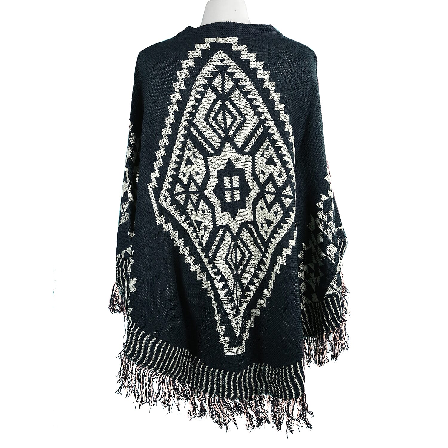 Aztec Print Poncho  (Size 110x70cm) - Navy