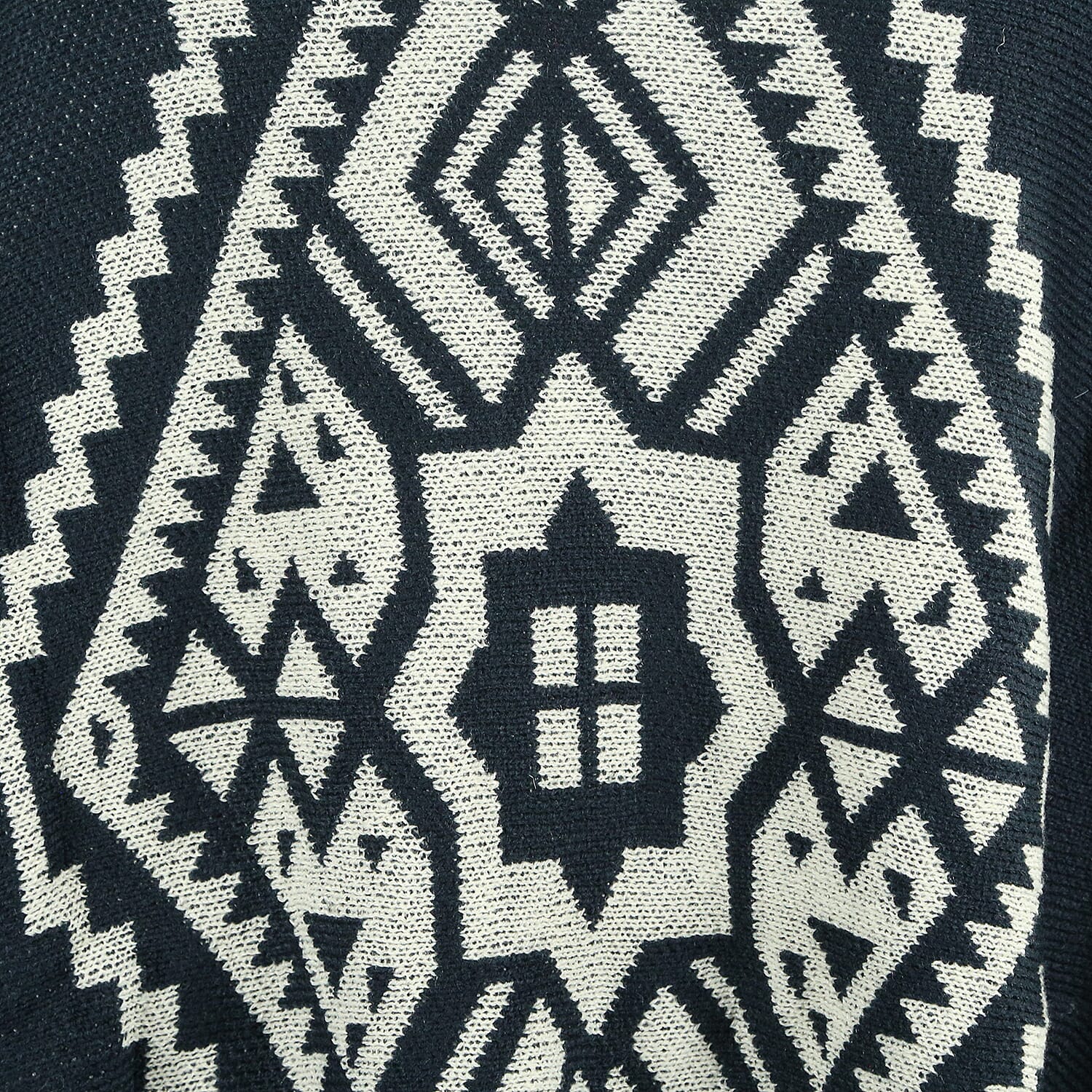 Aztec Print Poncho  (Size 110x70cm) - Navy