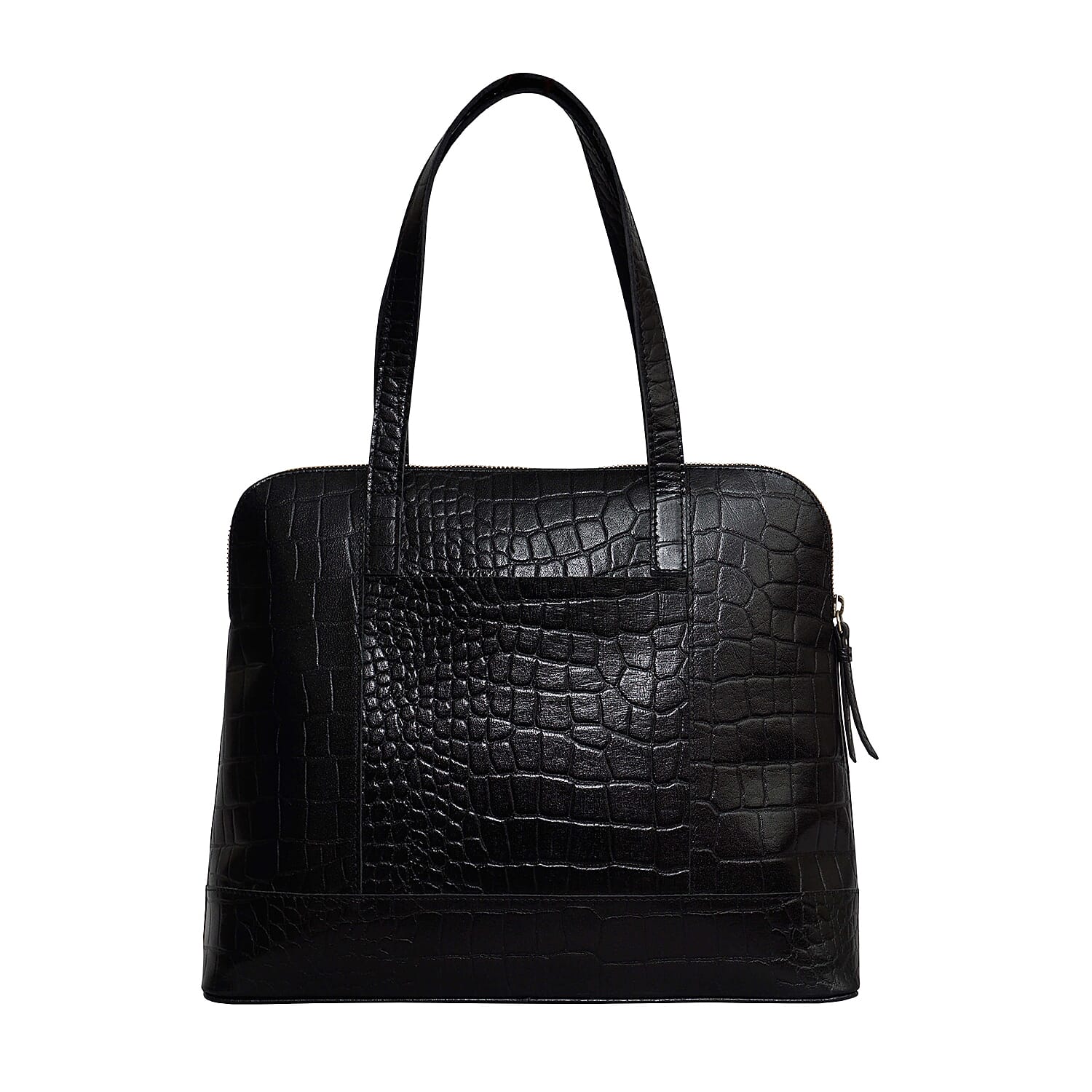 Assots London EVA Genuine Leather Croc Embossed Handbag - Black