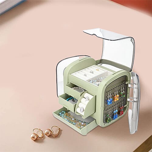 Olive Green Colour Innovative Jewellery Box with 2 side Doors and Removable Top