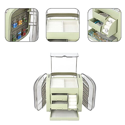 Olive Green Colour Innovative Jewellery Box with 2 side Doors and Removable Top