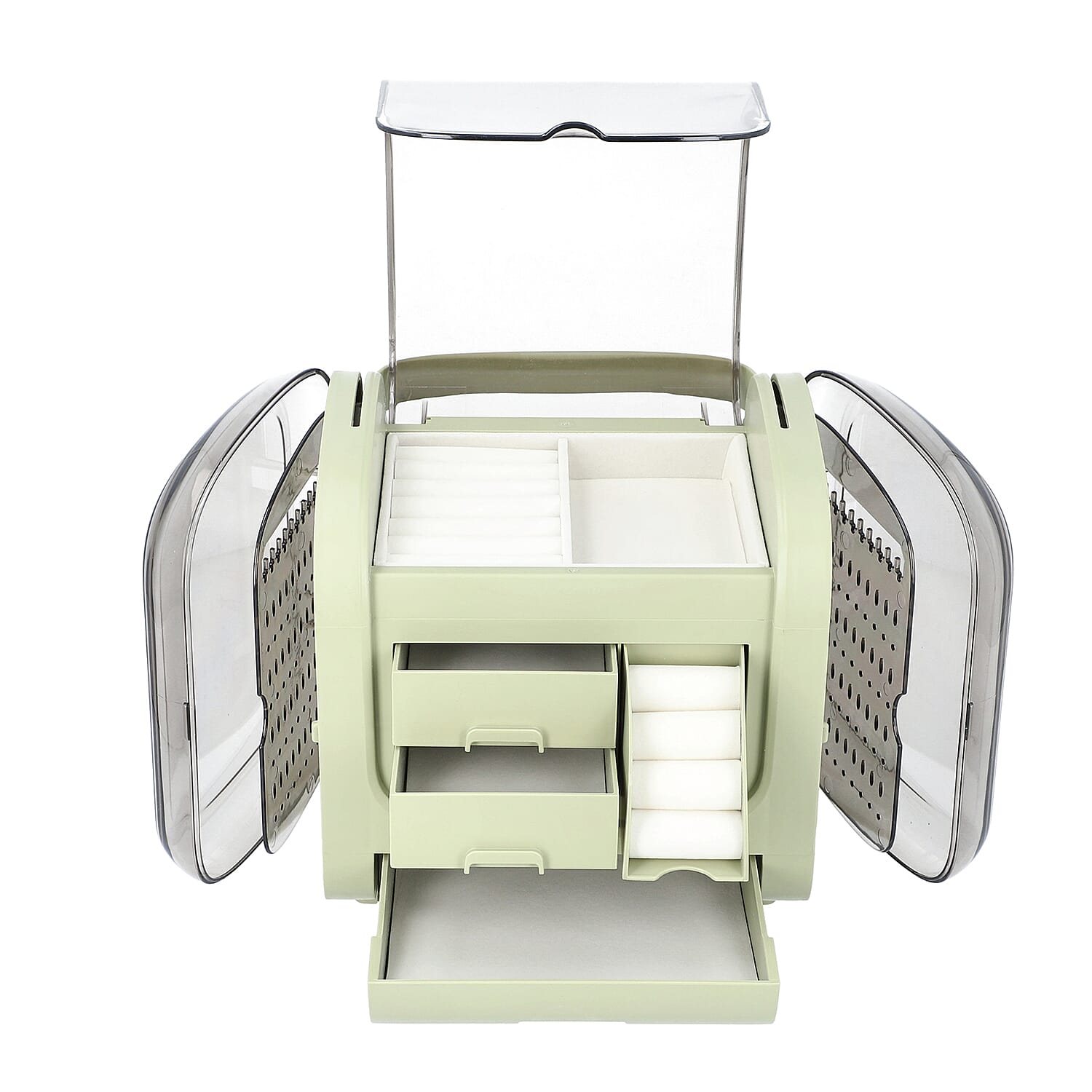 Olive Green Colour Innovative Jewellery Box with 2 side Doors and Removable Top