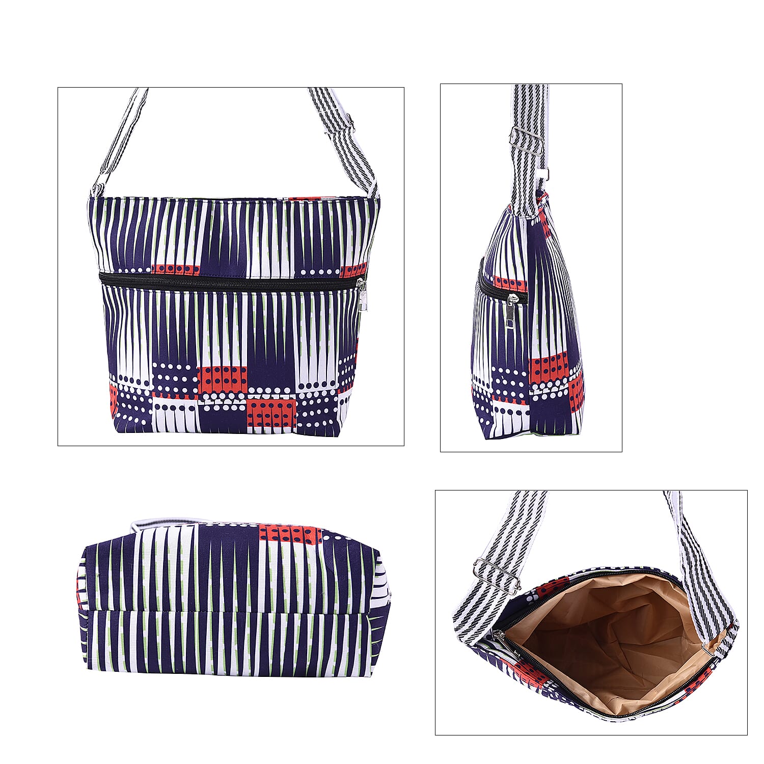 Canvas Crossbody Bag in Multi Colour with Adjustable Shoulder Strap