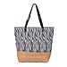 Zebra Pattern Tote Bag with Straw-Woven Design in White and Blue