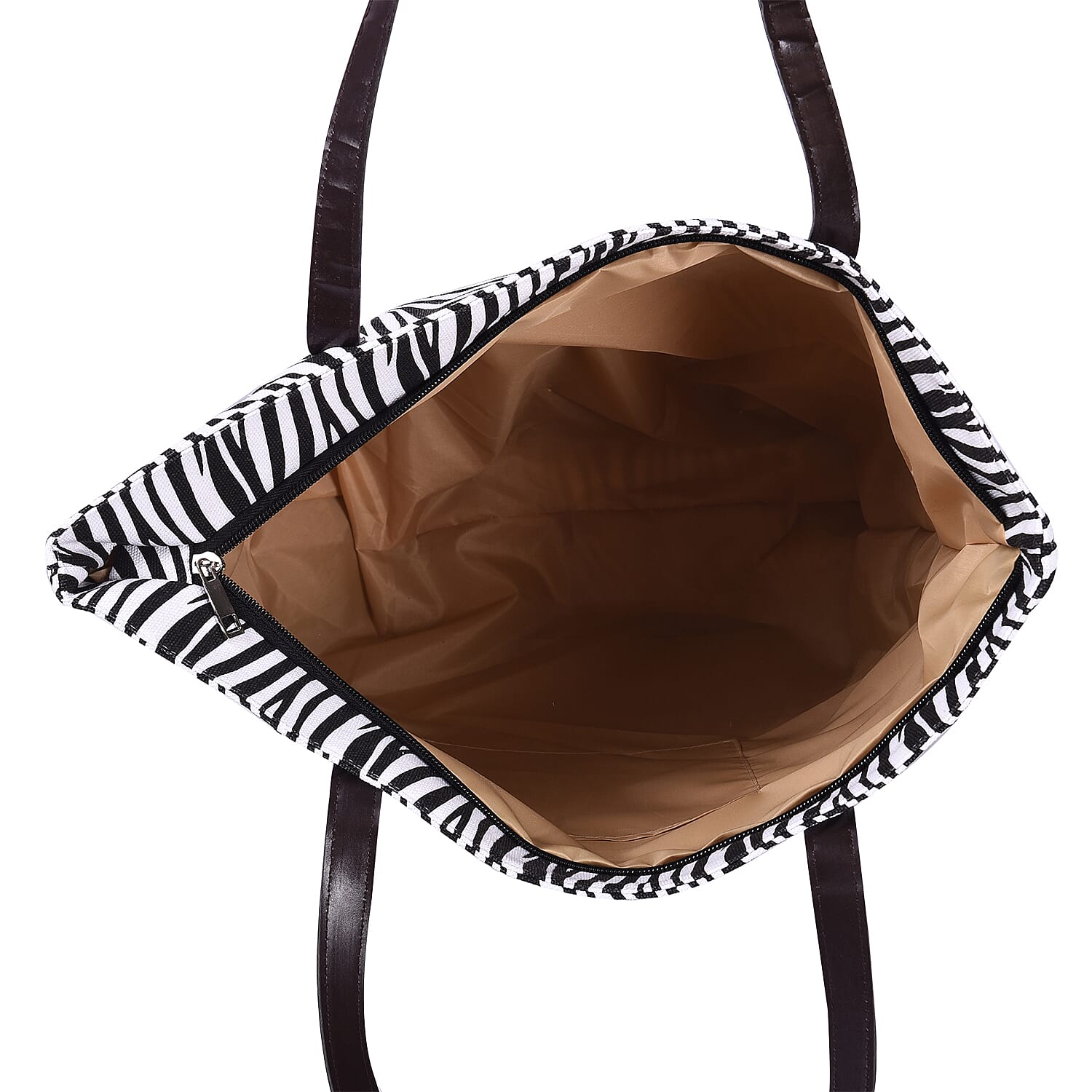 Zebra Pattern Tote Bag with Straw-Woven Design in White and Blue