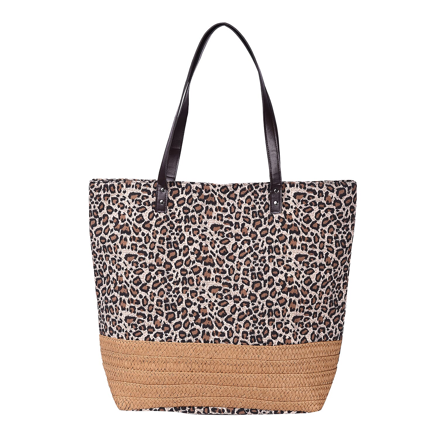 Zebra Pattern Tote Bag with Straw-Woven Design in White and Blue