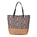 Leopard Pattern Tote Bag with Straw-Woven Design in White and Brown