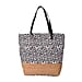 Leopard Pattern Tote Bag with Straw-Woven Design in Light Brown