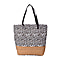 Leopard Pattern Tote Bag with Straw-Woven Design in Light Brown