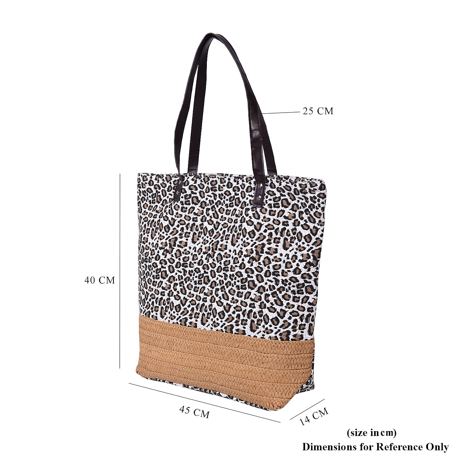 Zebra Pattern Tote Bag with Straw-Woven Design in White and Blue