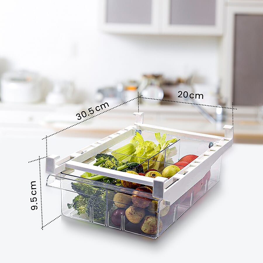 Transparent Refrigerator Storage Drawer with 4 Divided Sections (Size 30.5x20x9.5cm)