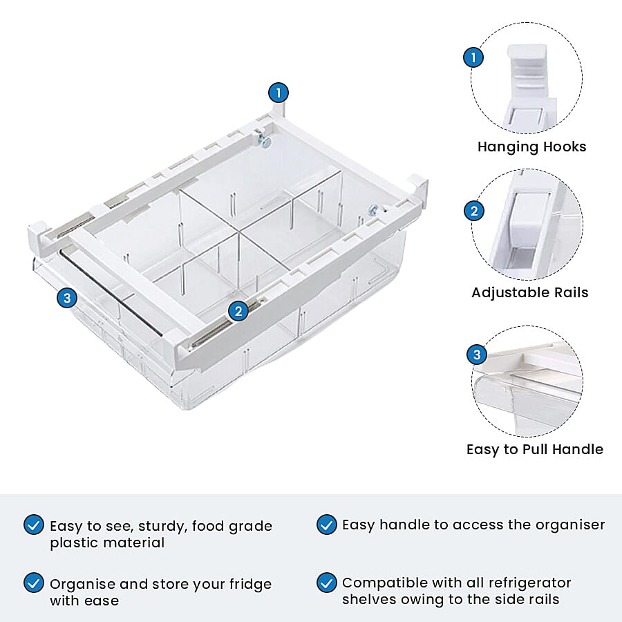 Transparent Refrigerator Storage Drawer with 4 Divided Sections (Size 30.5x20x9.5cm)