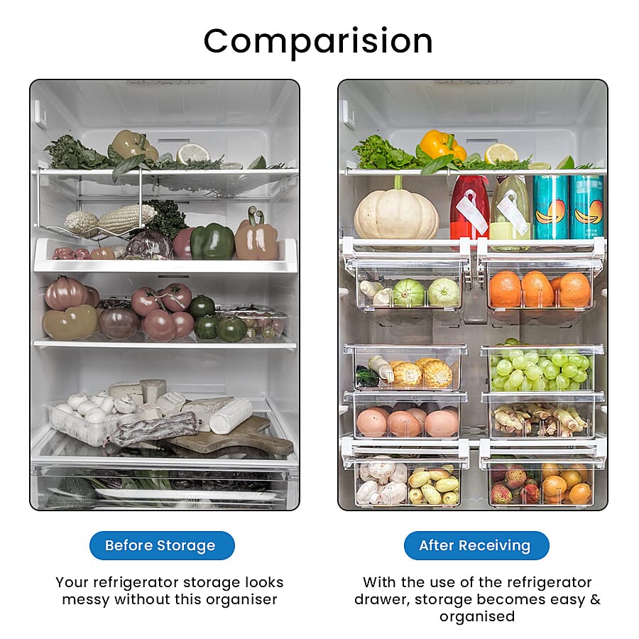 Transparent Refrigerator Storage Drawer with 4 Divided Sections (Size 30.5x20x9.5cm)
