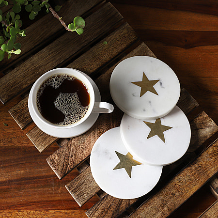 Round Marble & Brass Aperture Coasters – The Truffle Pig