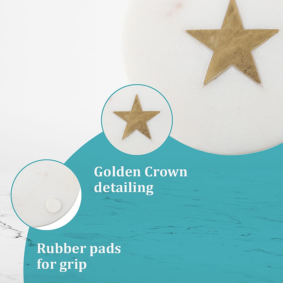 NAKKASHI - Set of 4 - Round Marble Coasters with Star Brass Inlay (Size 10cm)