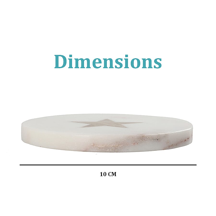 NAKKASHI - Set of 4 - Round Marble Coasters with Star Brass Inlay (Size 10cm)