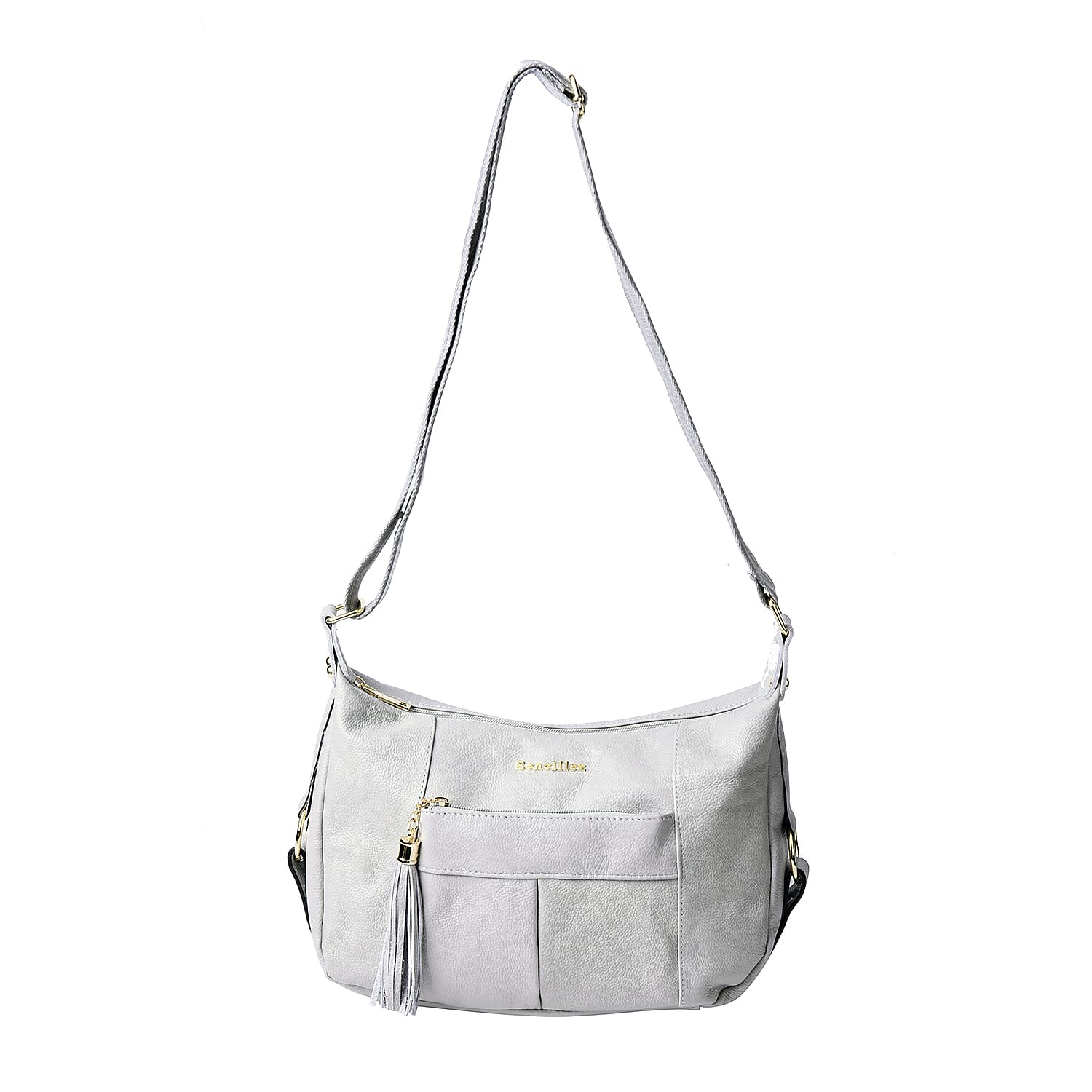 SENCILLEZ 100% Genuine Leather Crossbody Bag with Zipper Closure (Size 29x10x21cm) - Light Grey