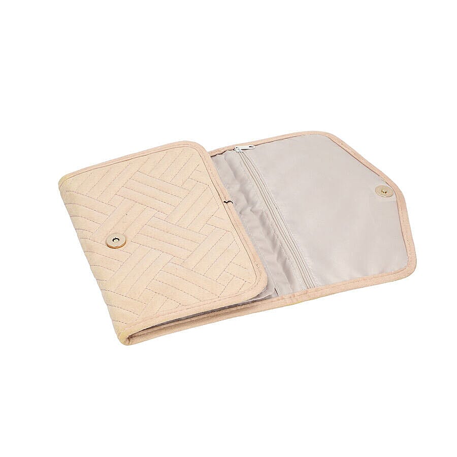 Jewellery Roll Organiser Magnetic Snap Closure Handbag (Size: 16x20.3x2.5Cm) - Beige