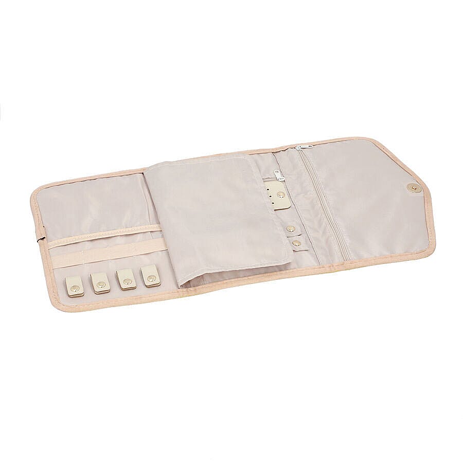 Jewellery Roll Organiser Magnetic Snap Closure Handbag (Size: 16x20.3x2.5Cm) - Beige