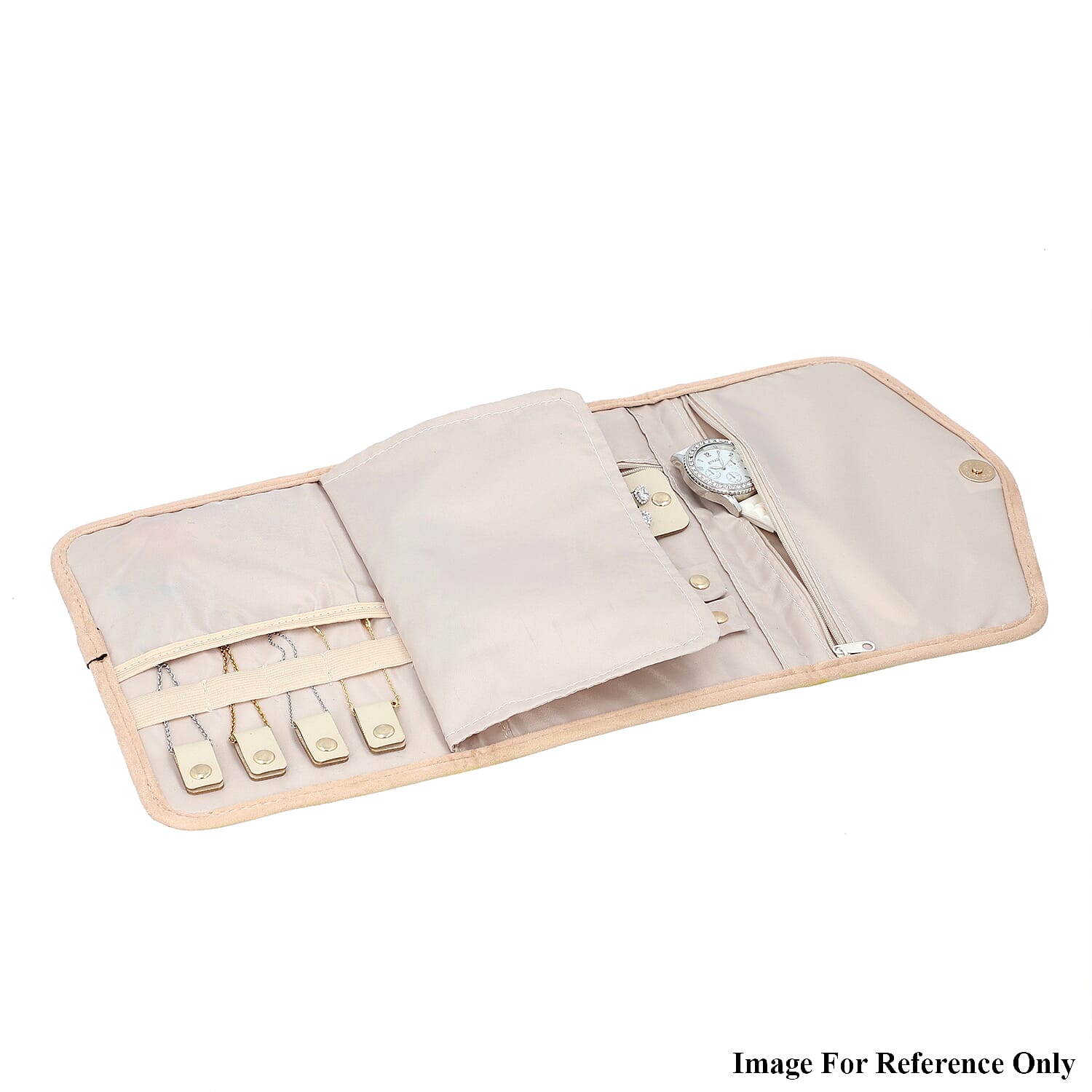 Jewellery Roll Organiser Magnetic Snap Closure Handbag (Size: 16x20.3x2.5Cm) - Beige