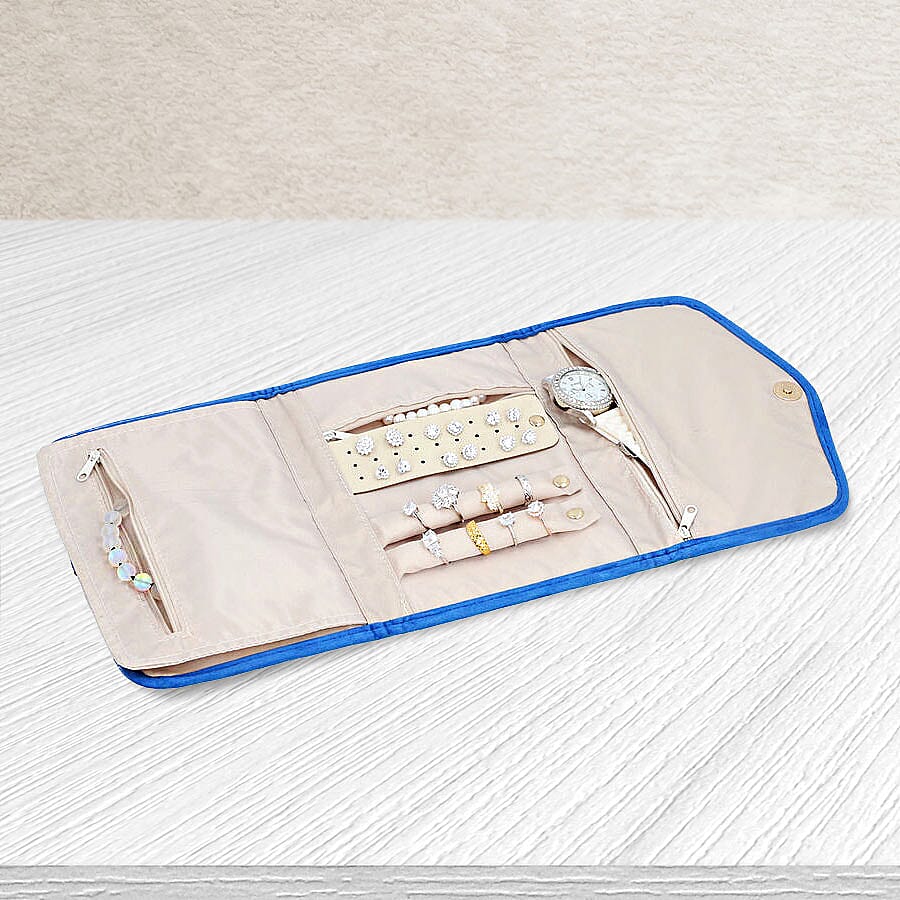 Jewellery Roll Organiser Magnetic Snap Closure Handbag (Size: 16x20x2 Cm) - Blue